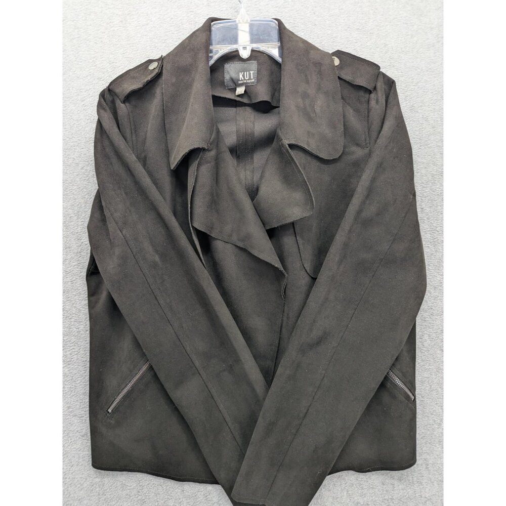 KUT From The Kloth Jacket Womens Large Black Faux Suede Moto Zip Pockets